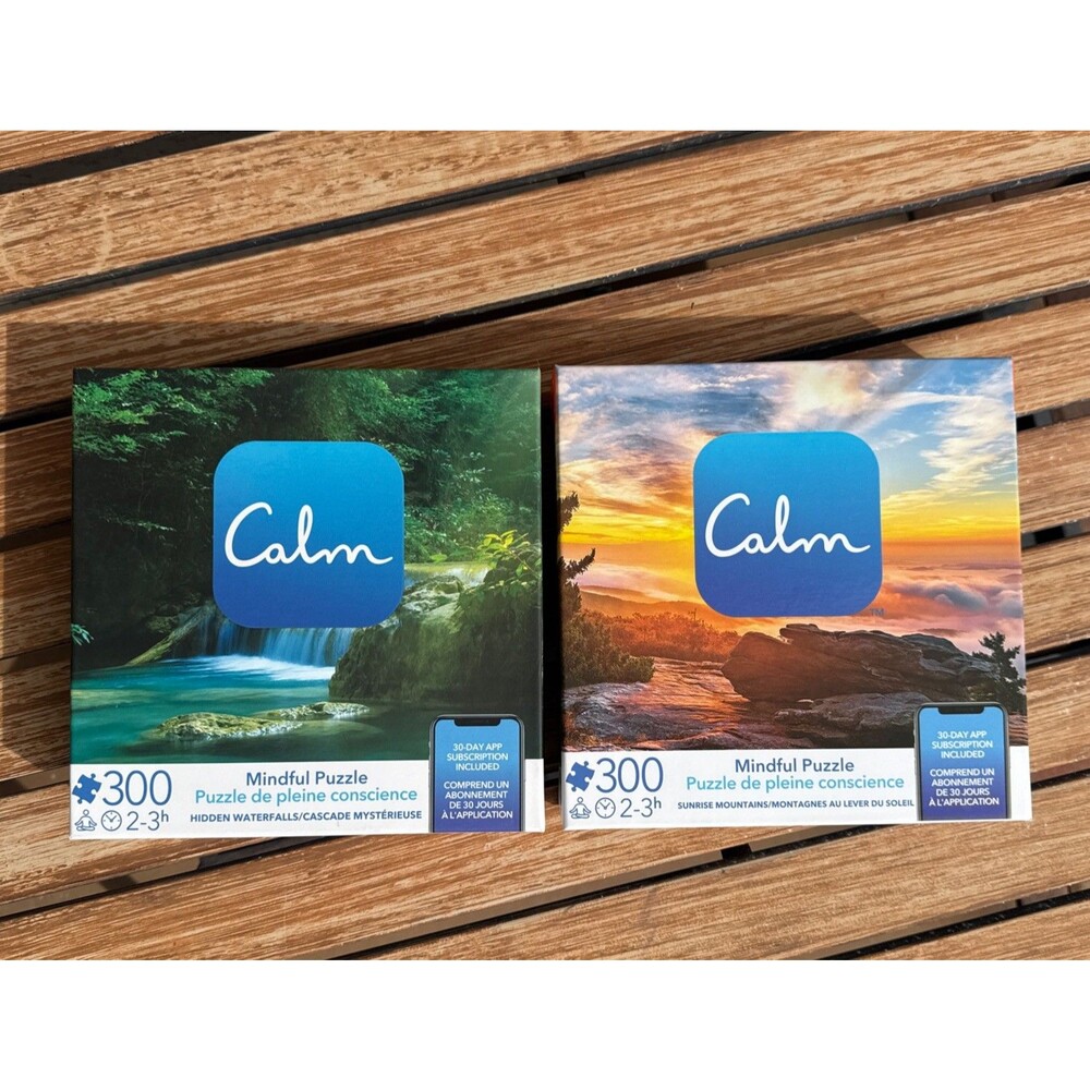 2 Spin Master Calm Mindful Puzzles Hidden & Mountain Waterfalls 300 Pcs Complete